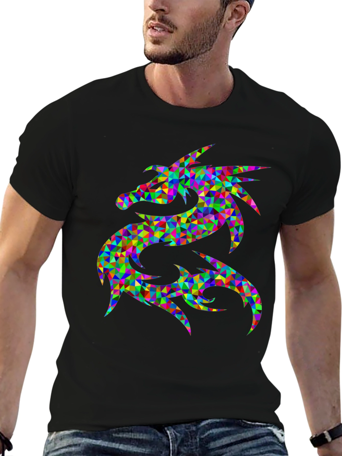 Geometric Dragon Graphic Tee - Bold Statement Shirt