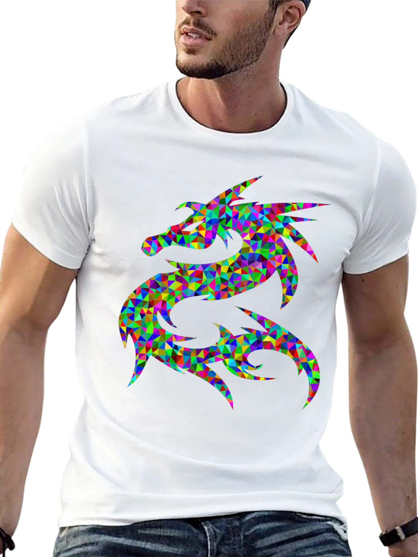 Geometric Dragon Graphic Tee - Bold Statement Shirt