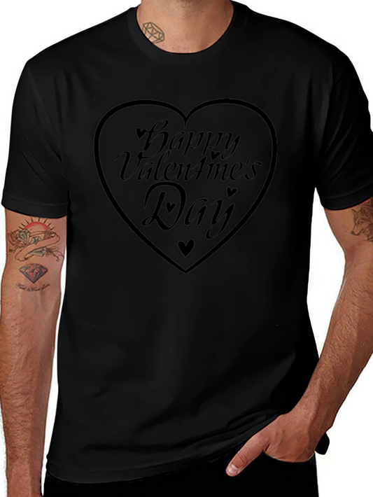 Happy Valentines Day Heart Graphic Tee - Black