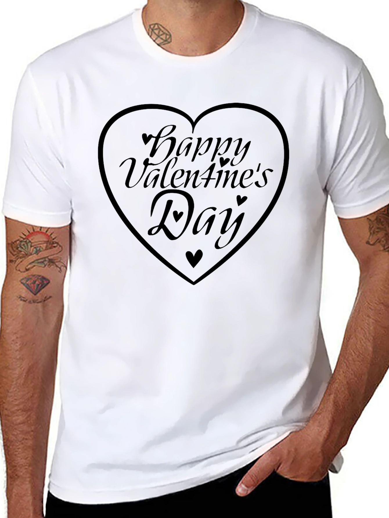 Happy Valentines Day Heart Graphic Tee - Black