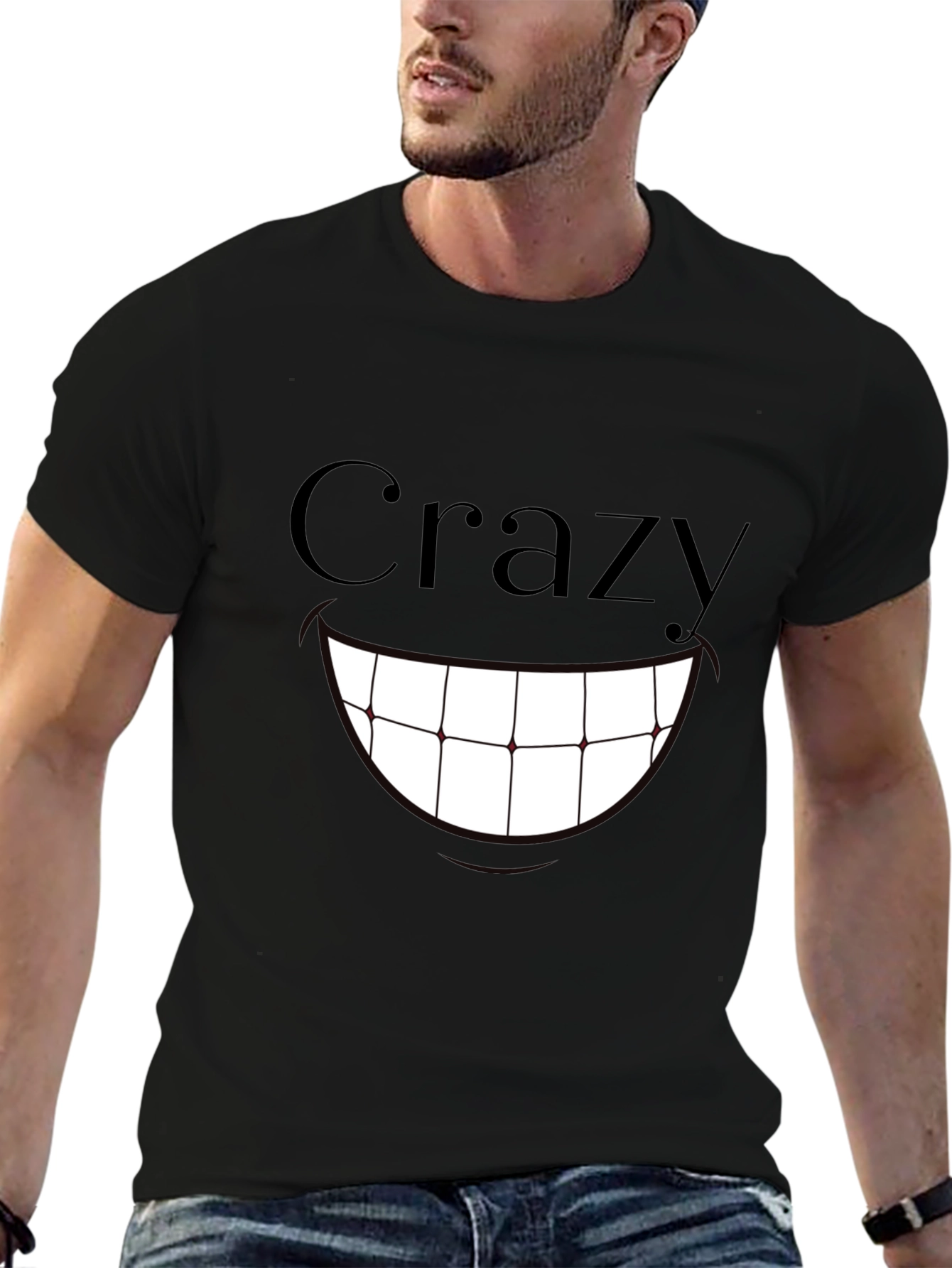 Crazy Smile Graphic Print T-Shirt - Black