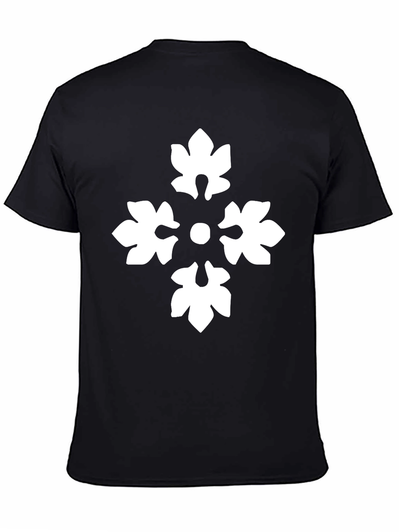 Black T-Shirt with White Floral Cross Design