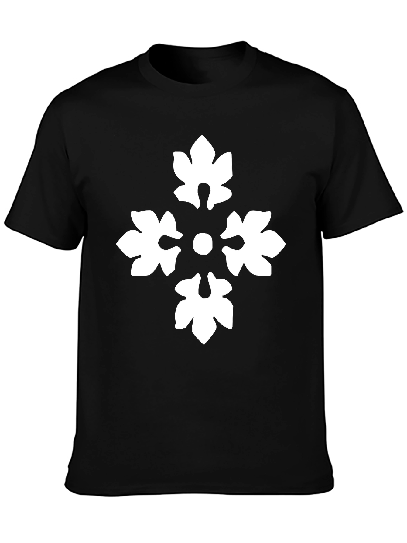 Black T-Shirt with White Floral Cross Design