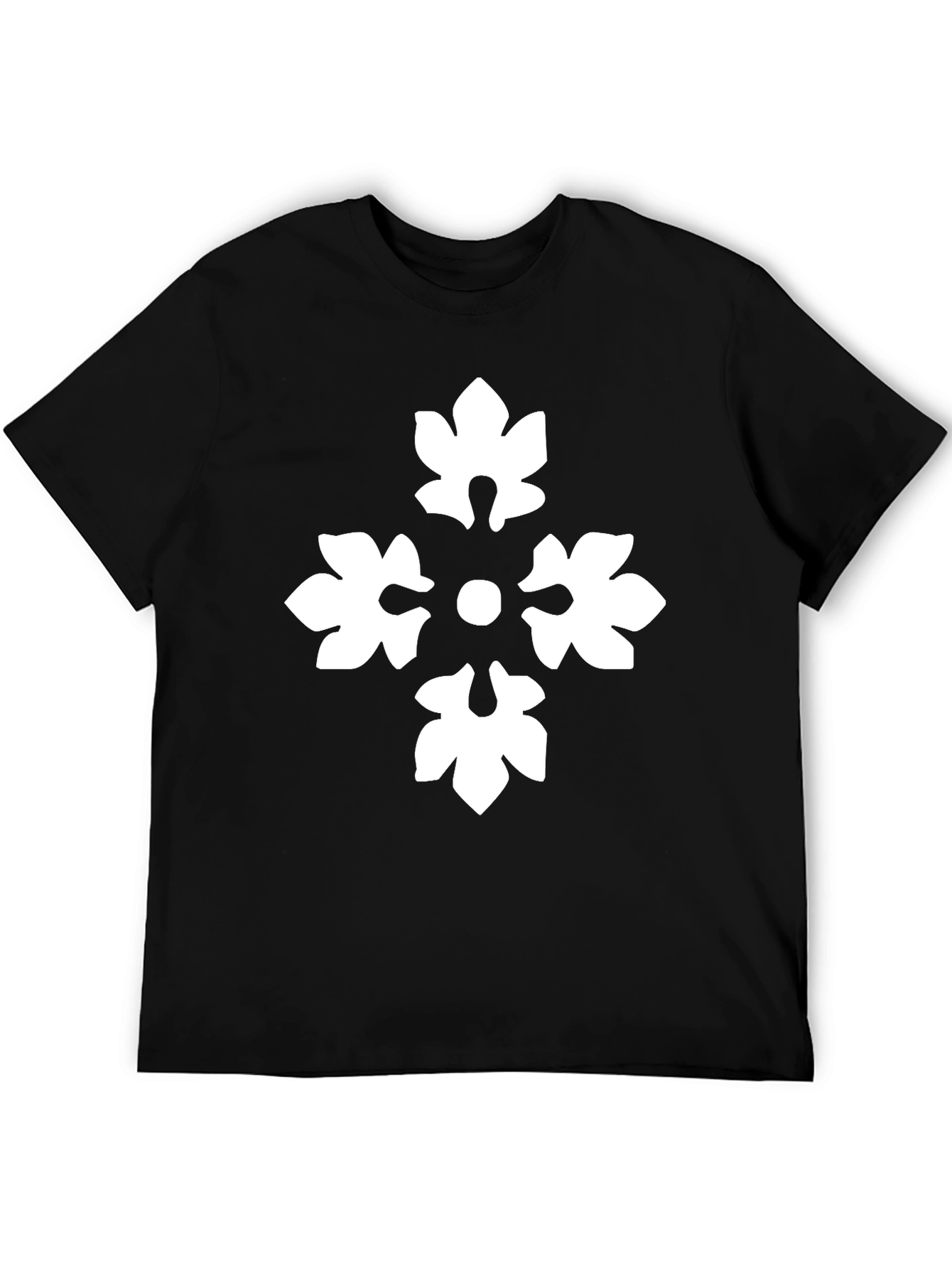 Black T-Shirt with White Floral Cross Design