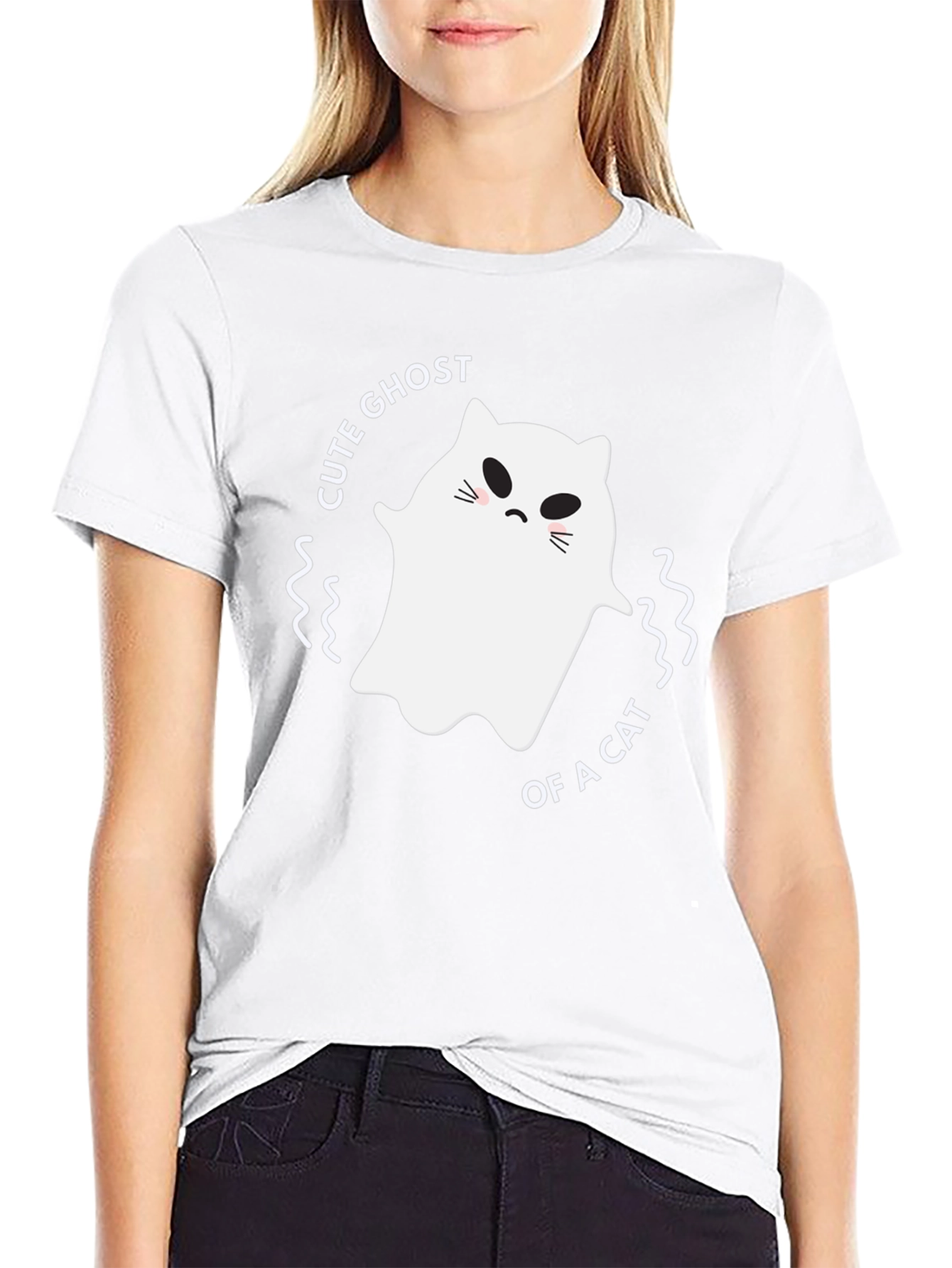 Cute Ghost of a Cat Black T-Shirt