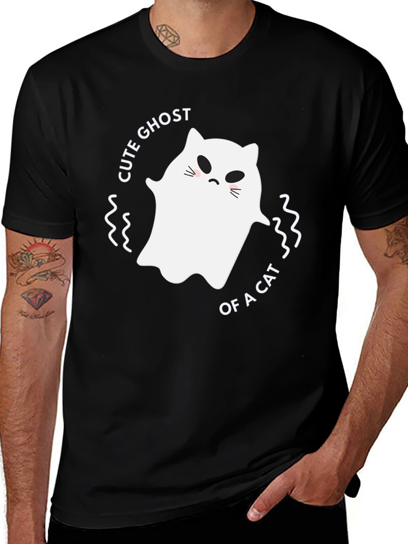 Cute Ghost of a Cat Black T-Shirt