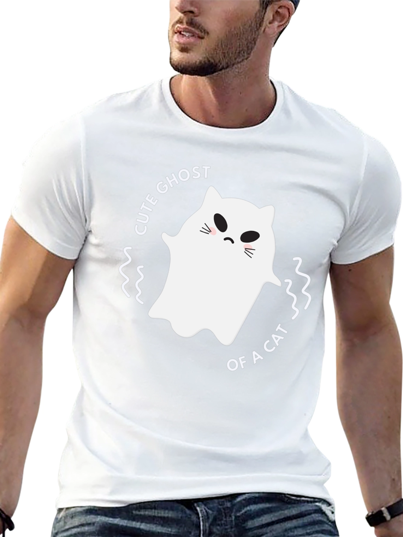 Cute Ghost of a Cat Black T-Shirt