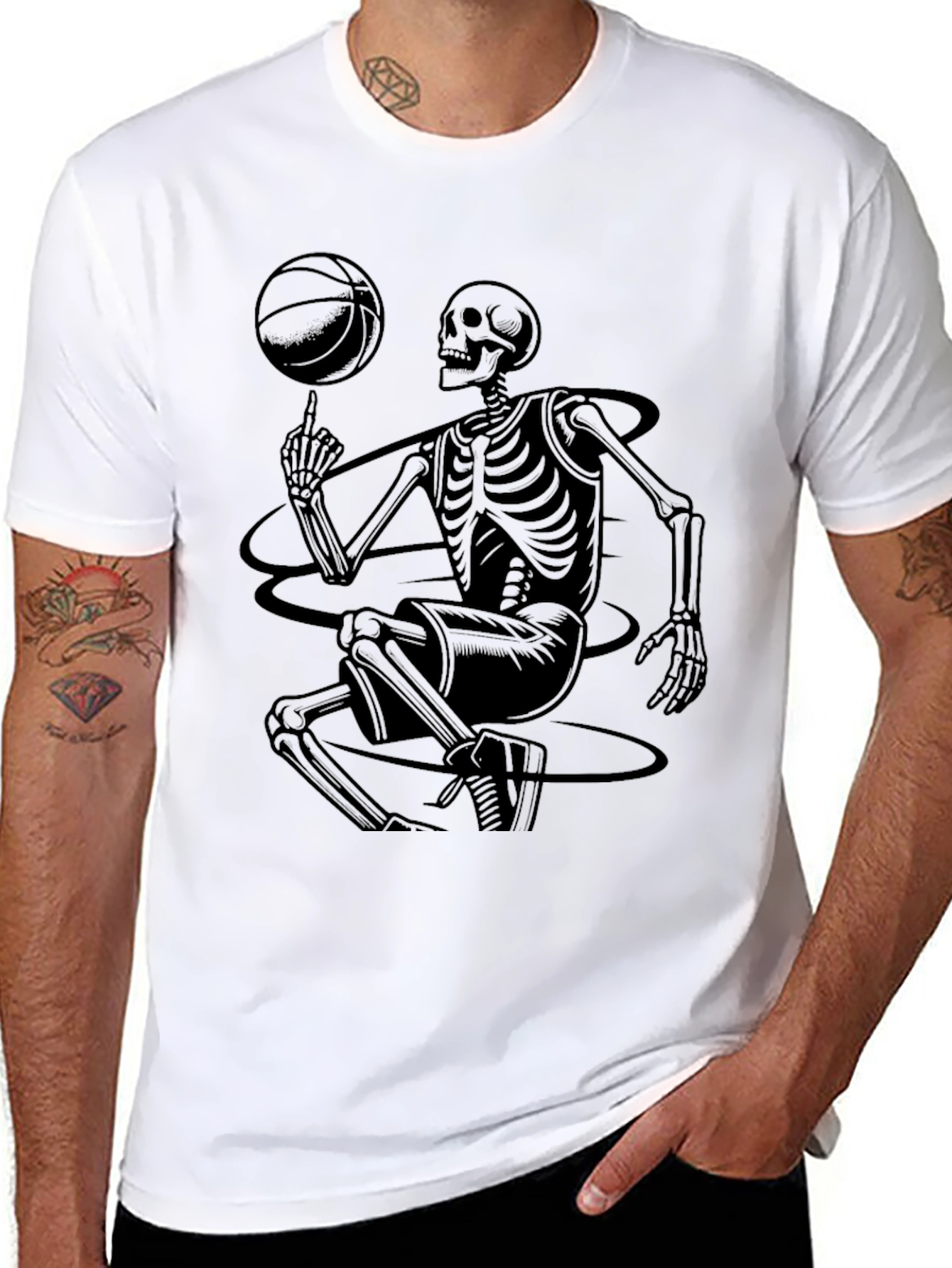 Skeleton Basketball Graphic T-Shirt - Black