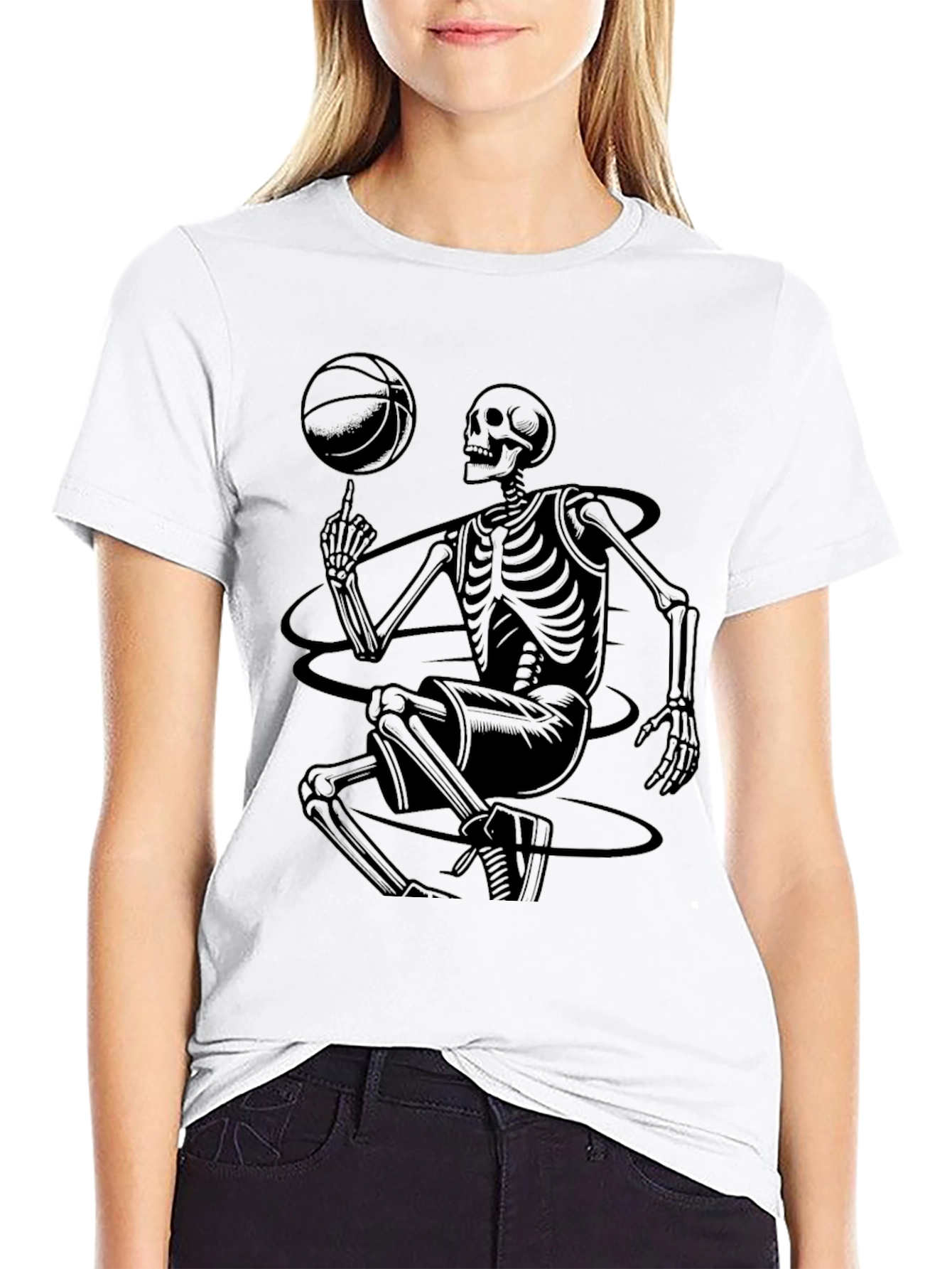 Skeleton Basketball Graphic T-Shirt - Black
