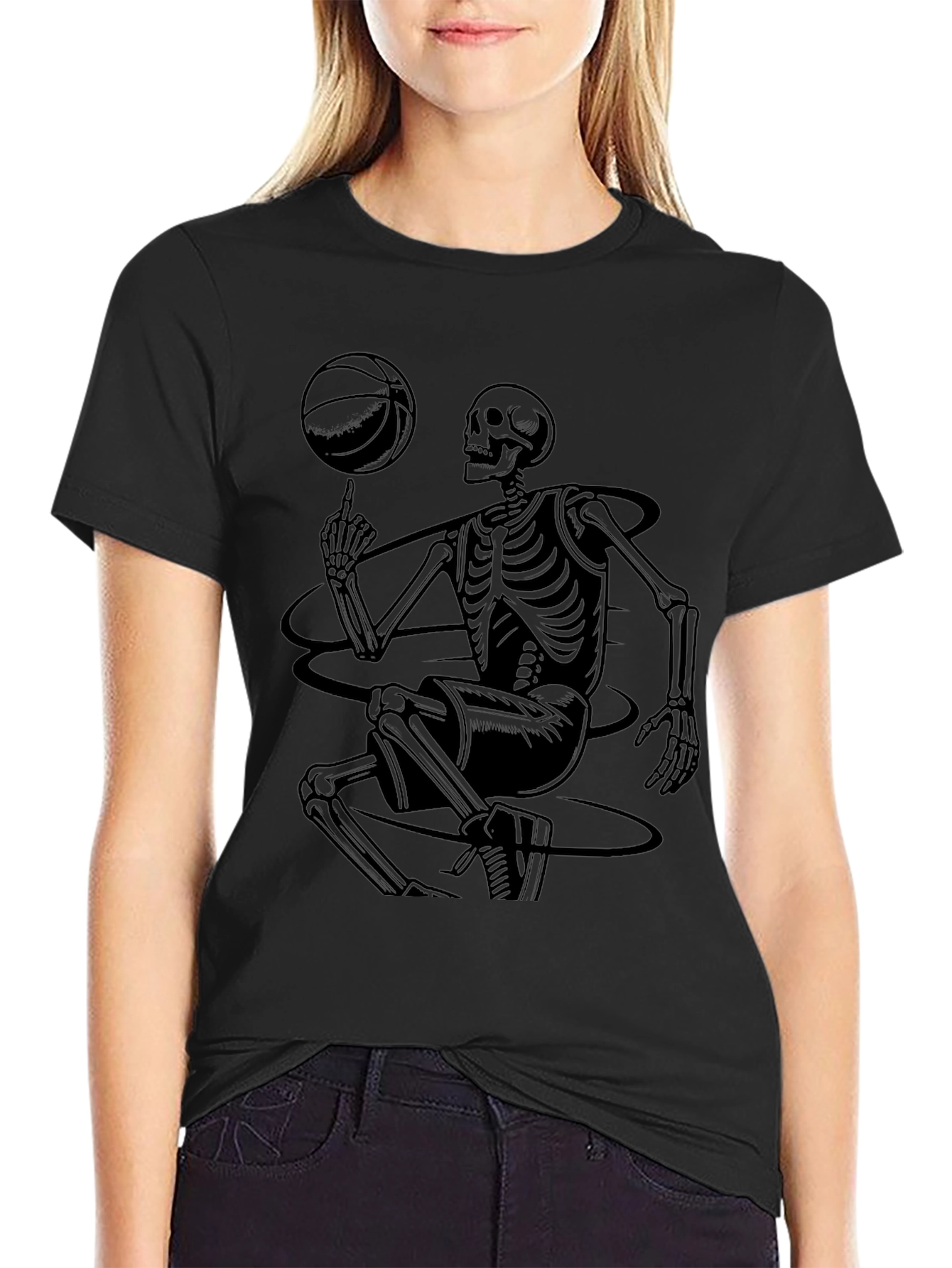 Skeleton Basketball Graphic T-Shirt - Black