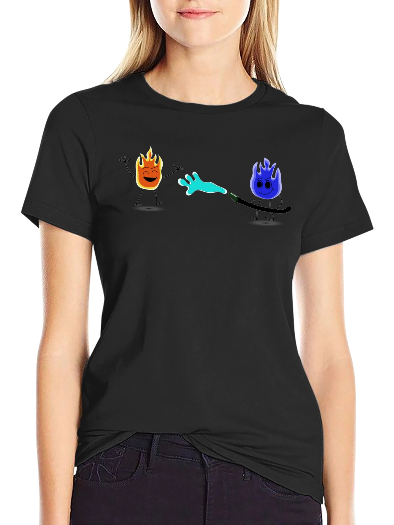 Cool Cartoon Fire & Water T-Shirt