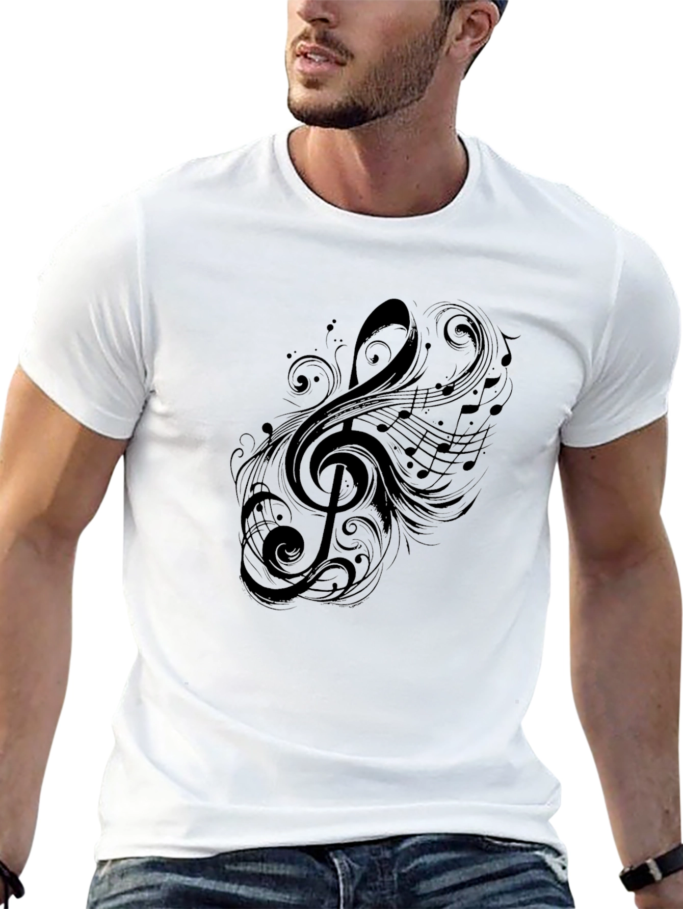 Stylish Black T-Shirt with Musical Note Design