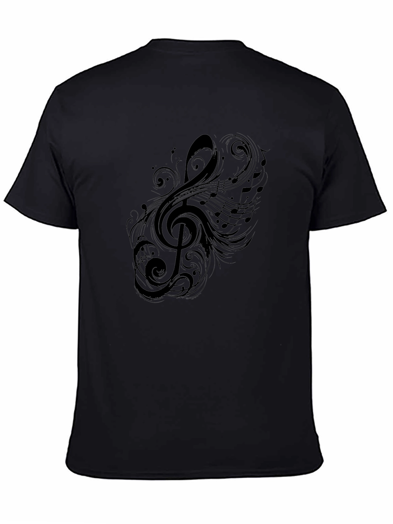 Stylish Black T-Shirt with Musical Note Design