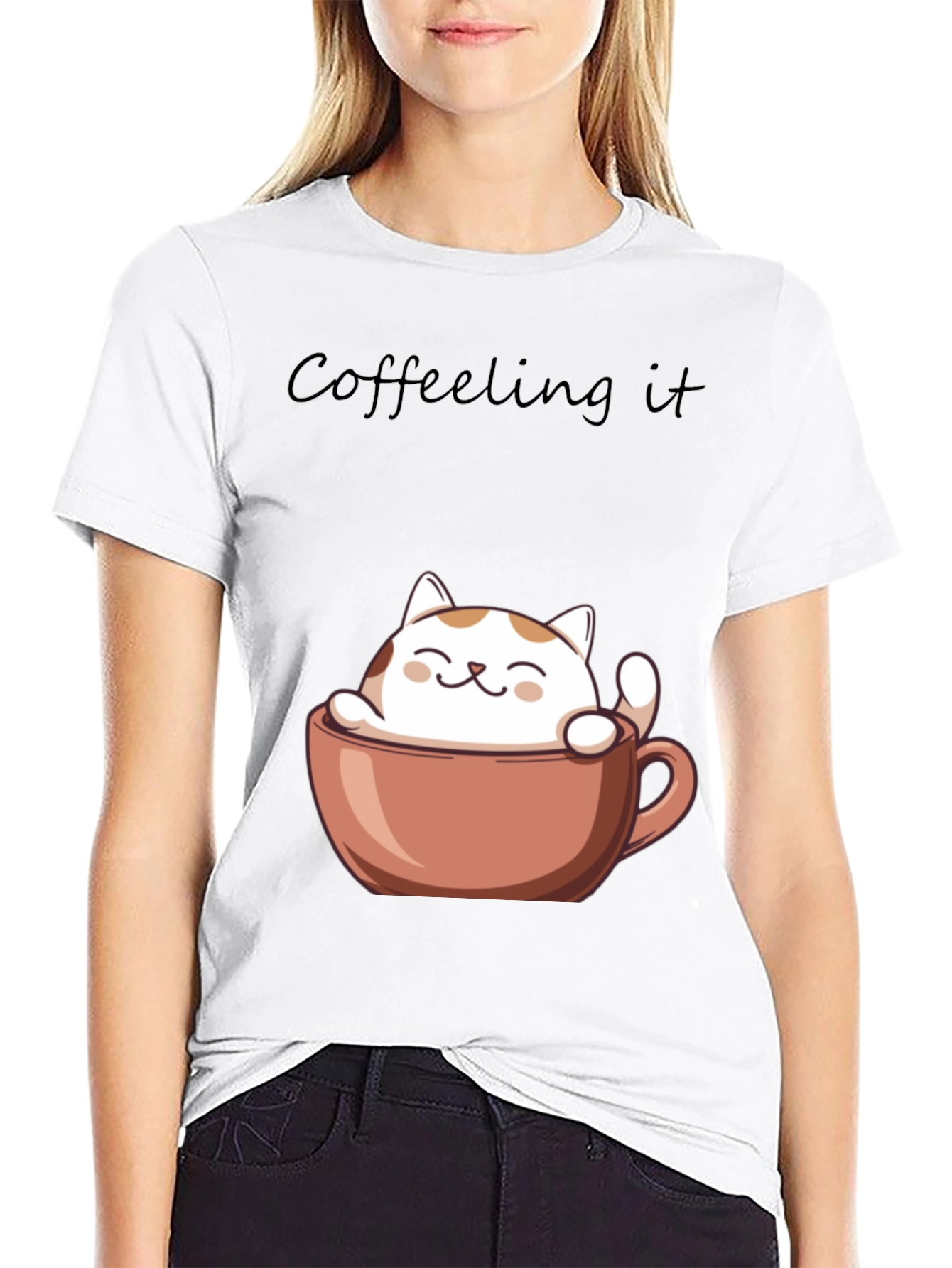 Coffeeling It T-Shirt - Cute Cat in Coffee Cup
