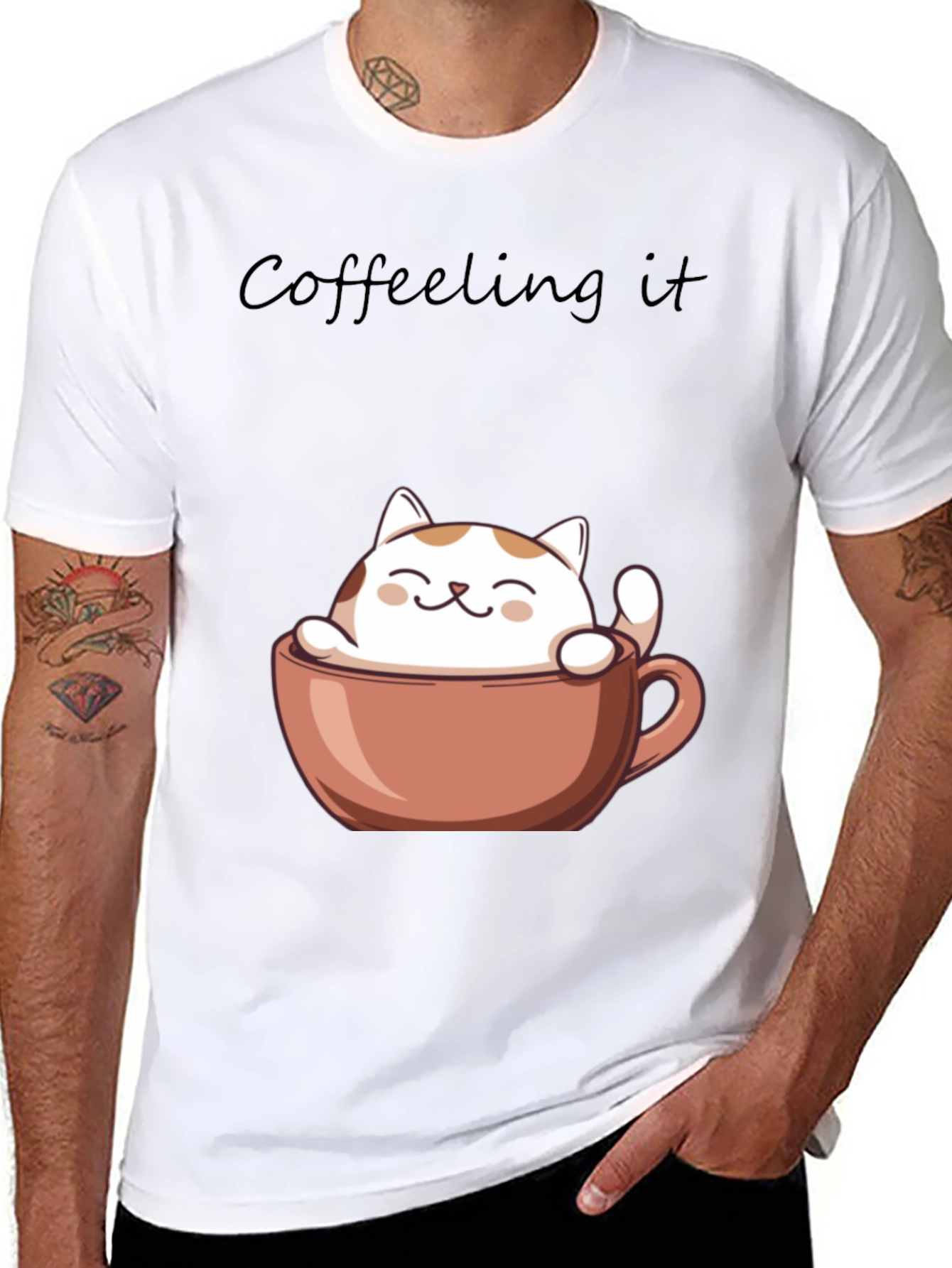 Coffeeling It T-Shirt - Cute Cat in Coffee Cup