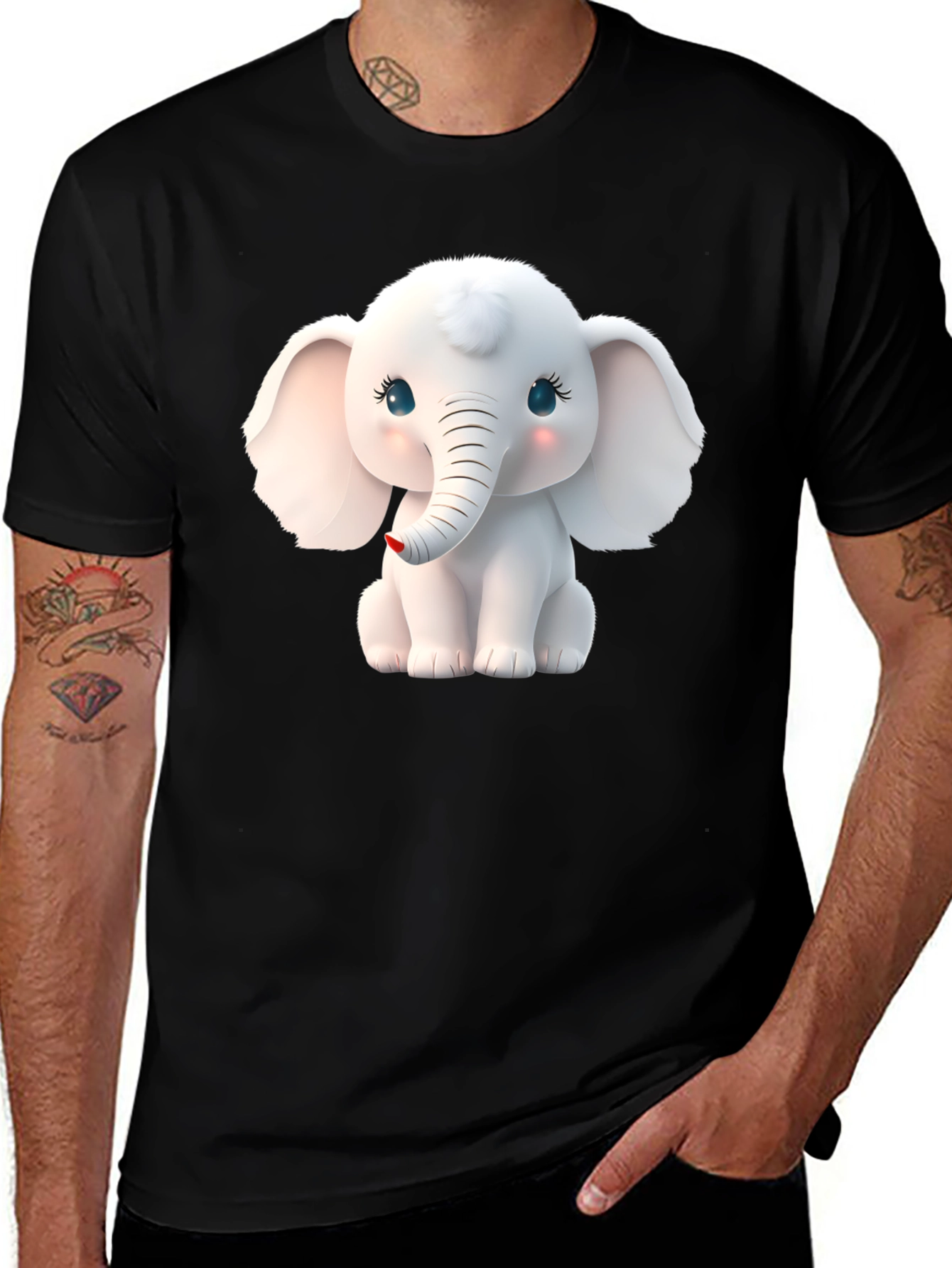Cute Elephant Graphic Tee - Black