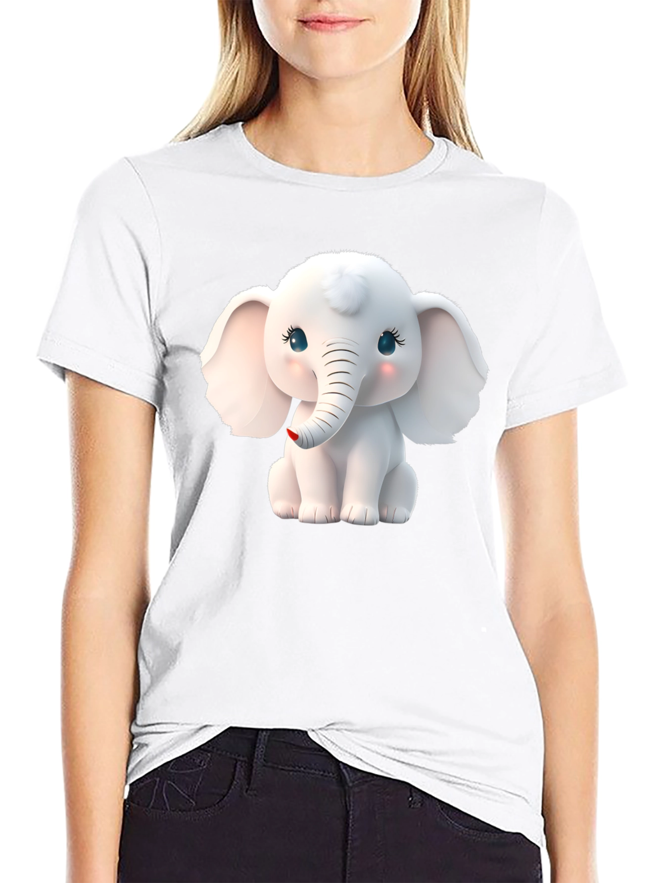 Cute Elephant Graphic Tee - Black