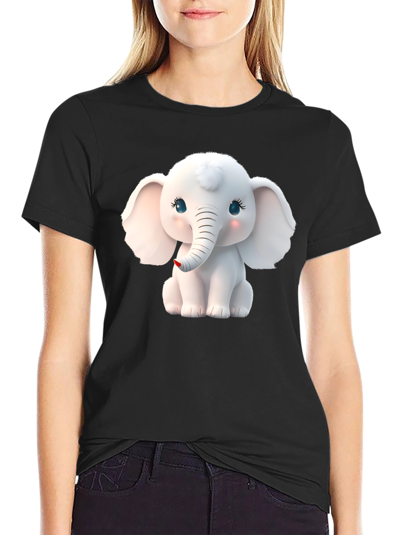 Cute Elephant Graphic Tee - Black