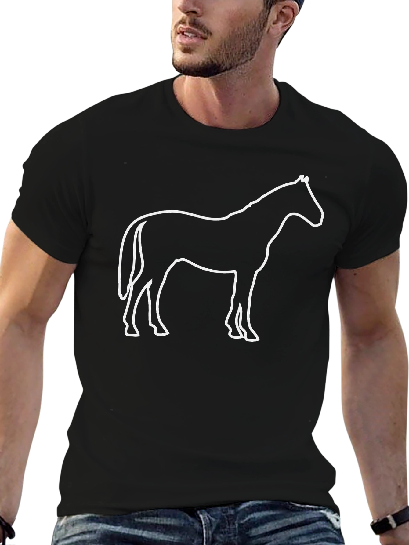 Black Horse Outline Graphic Tee - Mens