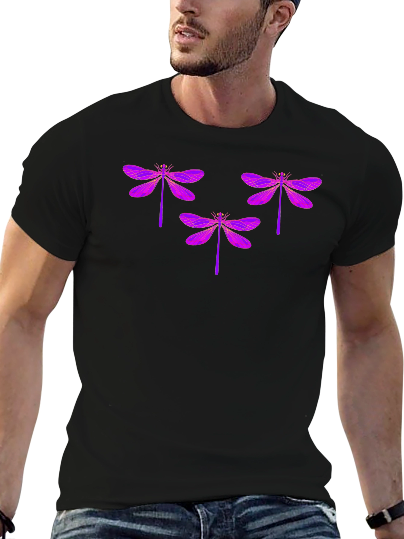 Dragonfly Graphic Tee - Black Cotton T-Shirt