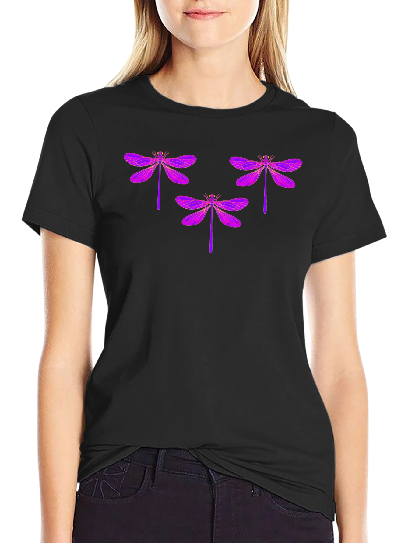 Dragonfly Graphic Tee - Black Cotton T-Shirt