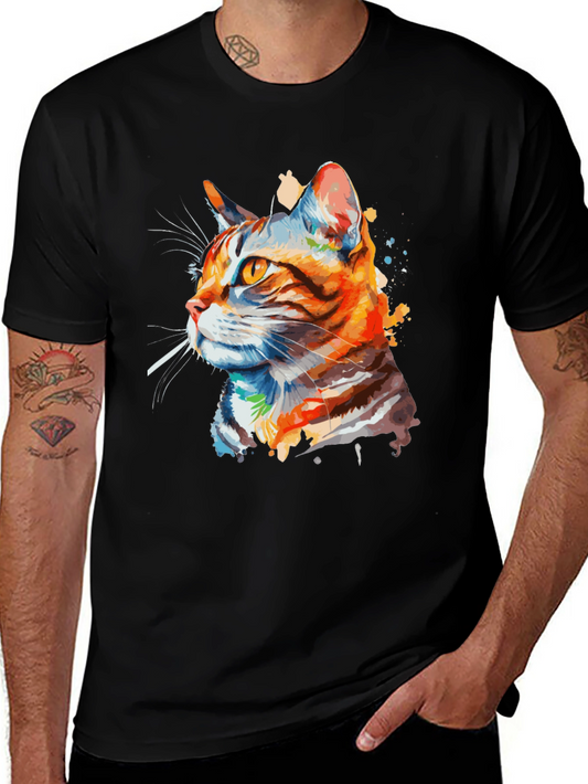 Watercolor Cat Graphic Black T-Shirt
