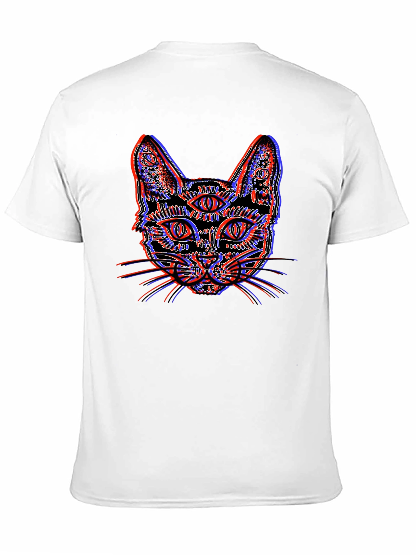 Psychedelic Cat Graphic Tee - Unique 3D Effect Design
