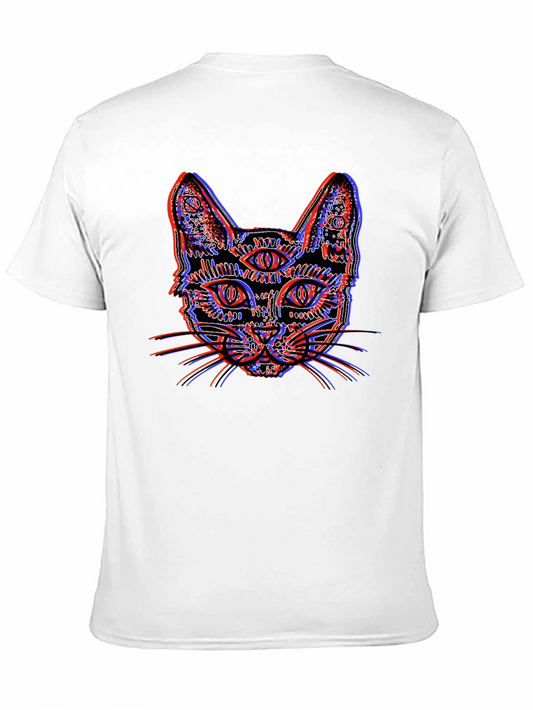 Psychedelic Cat Graphic Tee - Unique 3D Effect Design