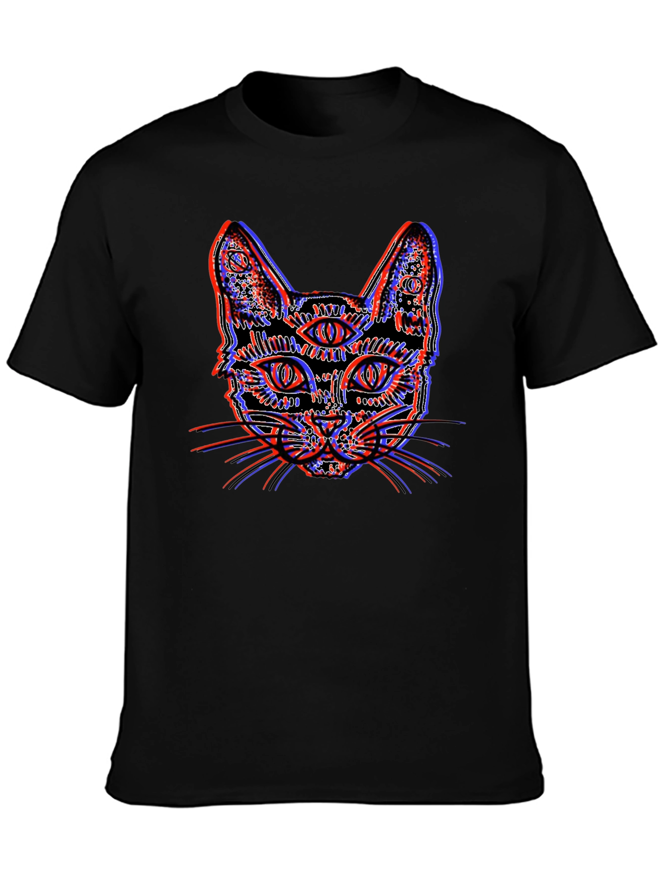 Psychedelic Cat Graphic Tee - Unique 3D Effect Design