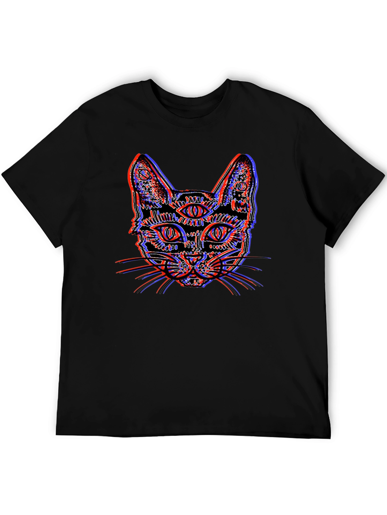 Psychedelic Cat Graphic Tee - Unique 3D Effect Design