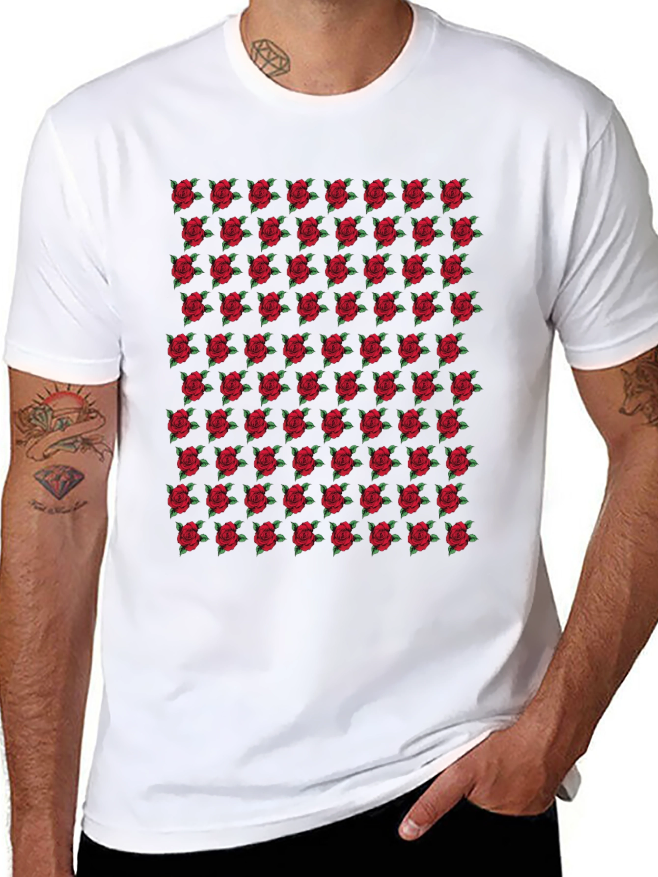 Rose Pattern Black T-Shirt