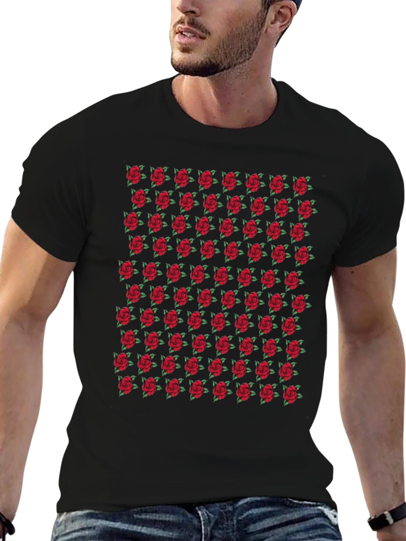 Rose Pattern Black T-Shirt