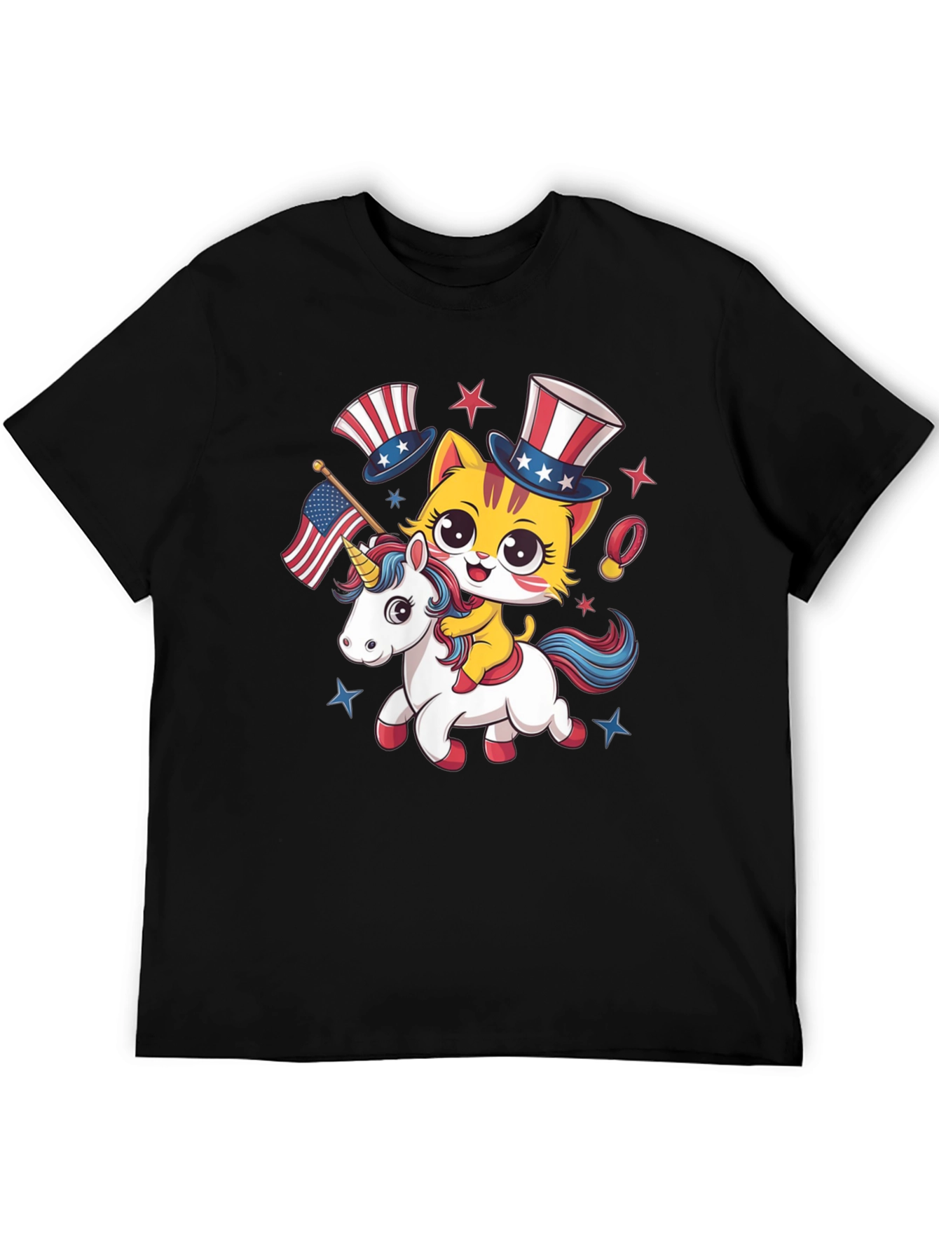 Patriotic Cat Riding Unicorn T-Shirt