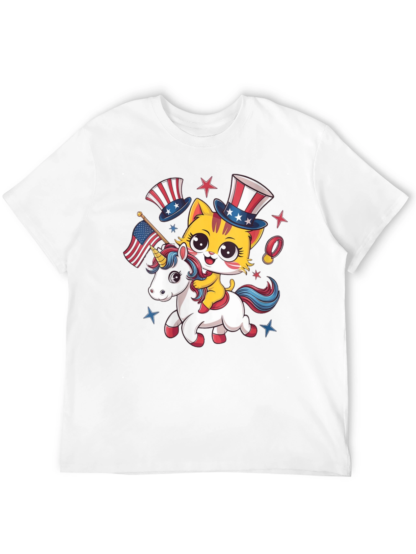 Patriotic Cat Riding Unicorn T-Shirt