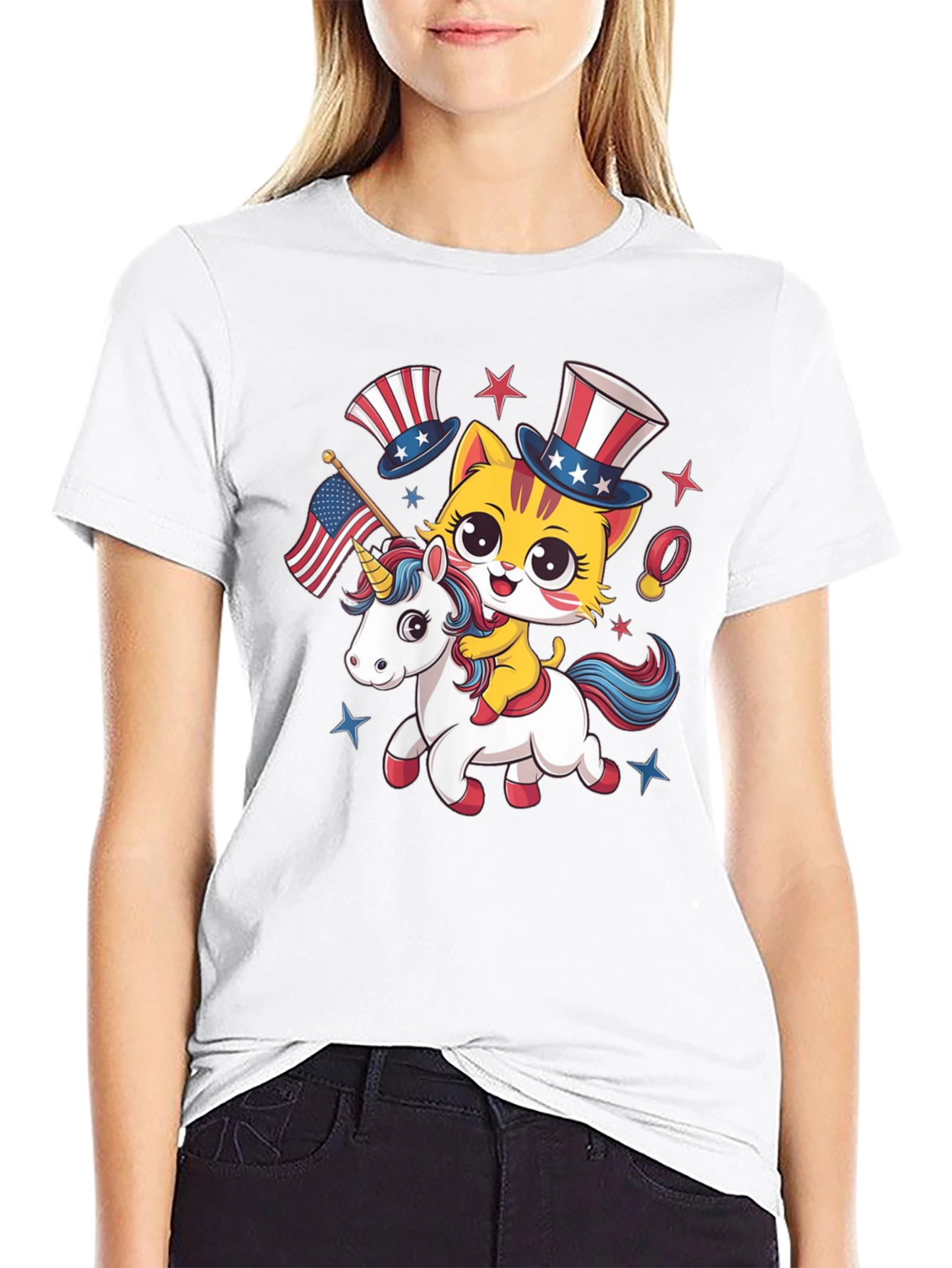 Patriotic Cat Riding Unicorn T-Shirt