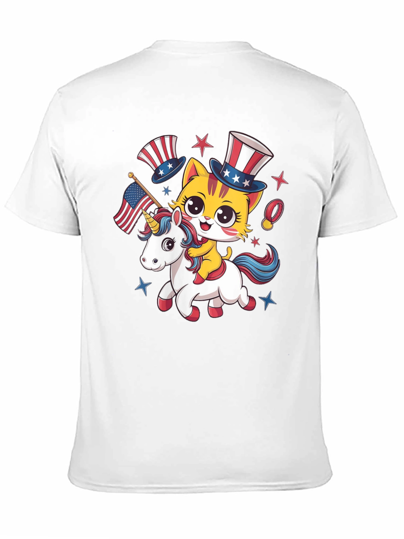 Patriotic Cat Riding Unicorn T-Shirt