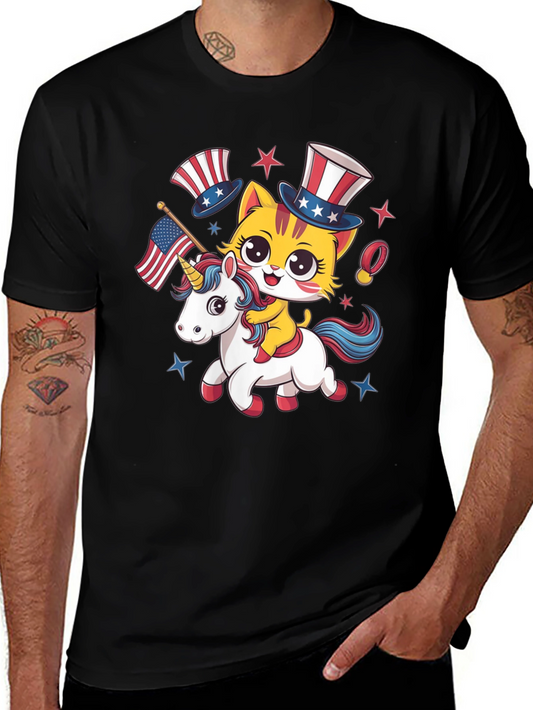 Patriotic Cat Riding Unicorn T-Shirt