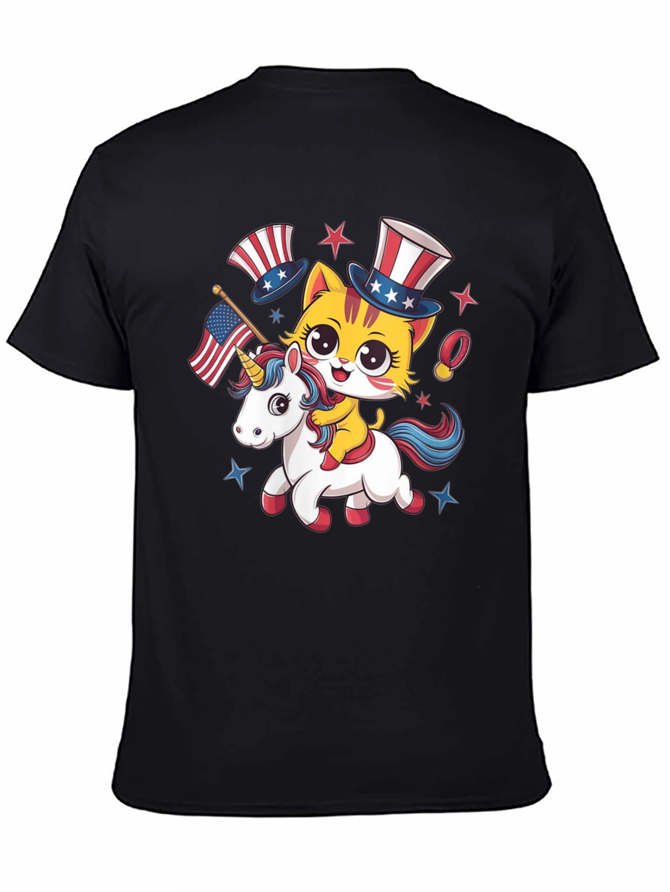 Patriotic Cat Riding Unicorn T-Shirt