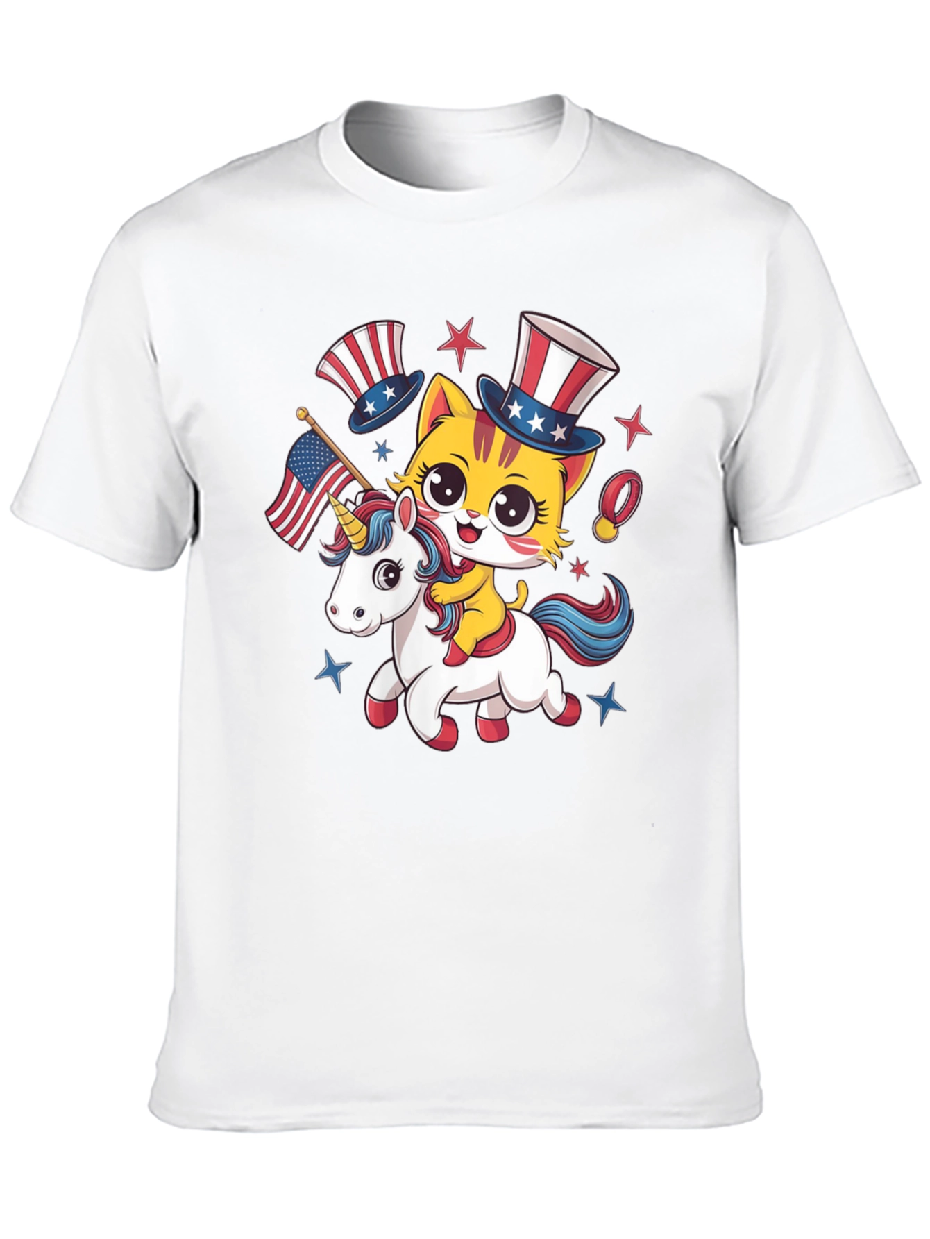 Patriotic Cat Riding Unicorn T-Shirt