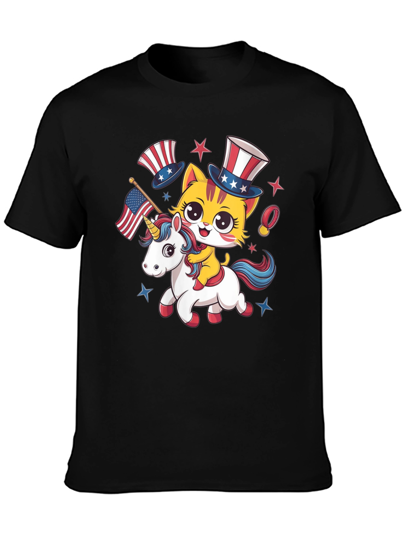 Patriotic Cat Riding Unicorn T-Shirt