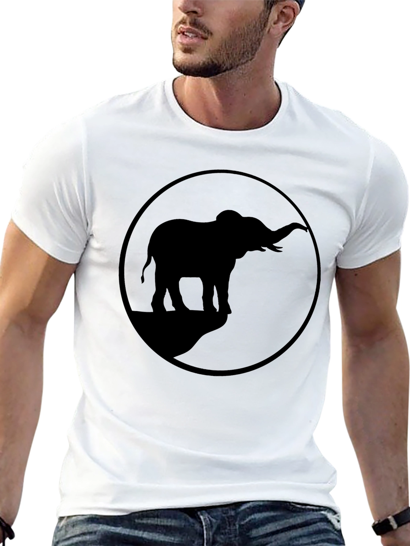 Elephant Silhouette Graphic Tee - Black Cotton Blend