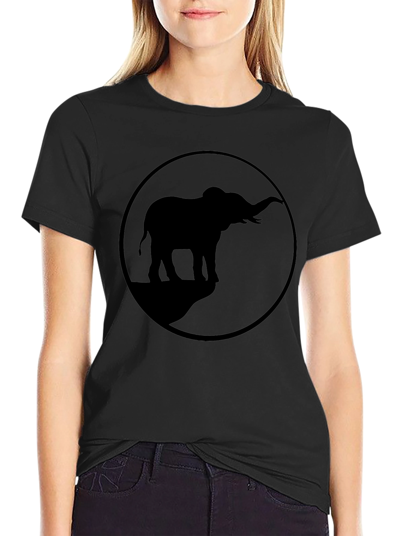 Elephant Silhouette Graphic Tee - Black Cotton Blend