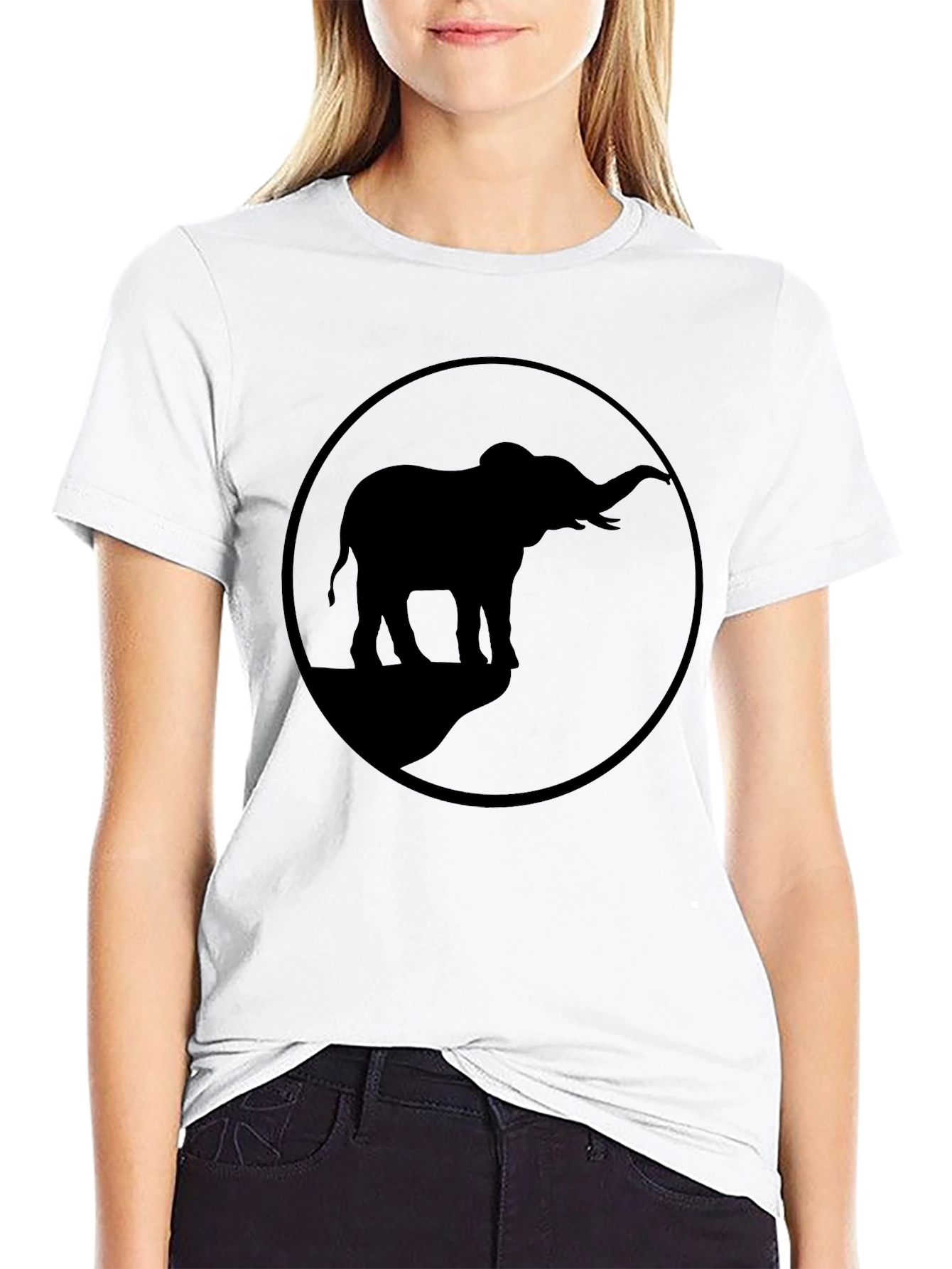Elephant Silhouette Graphic Tee - Black Cotton Blend