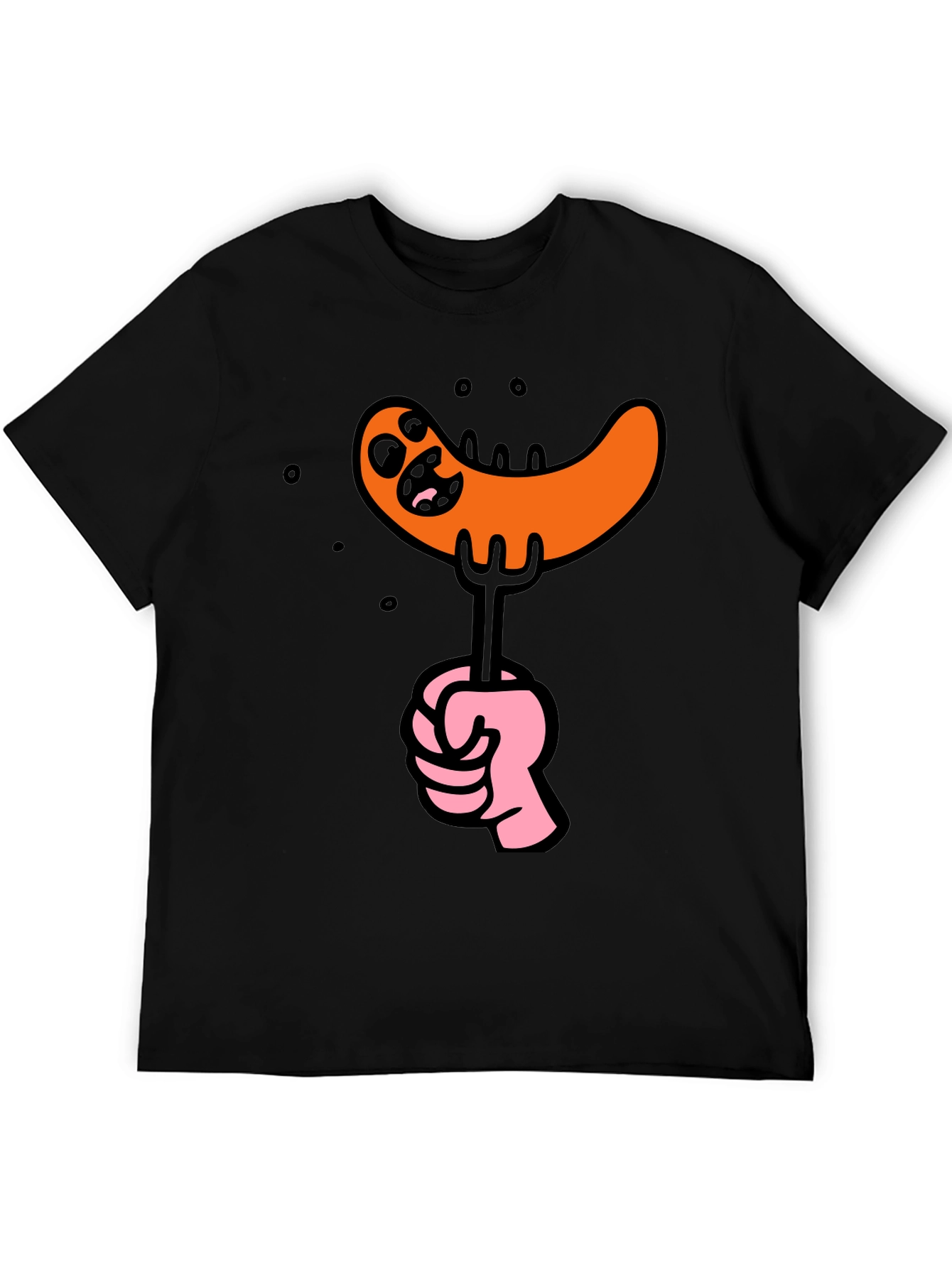 Funny Sausage Cartoon Graphic Tee - Black Cotton T-Shirt