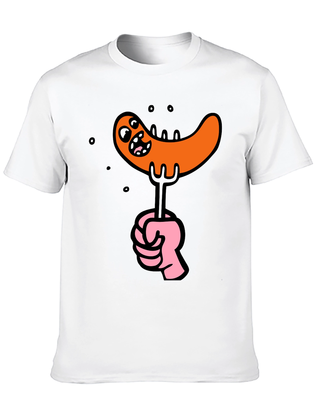 Funny Sausage Cartoon Graphic Tee - Black Cotton T-Shirt