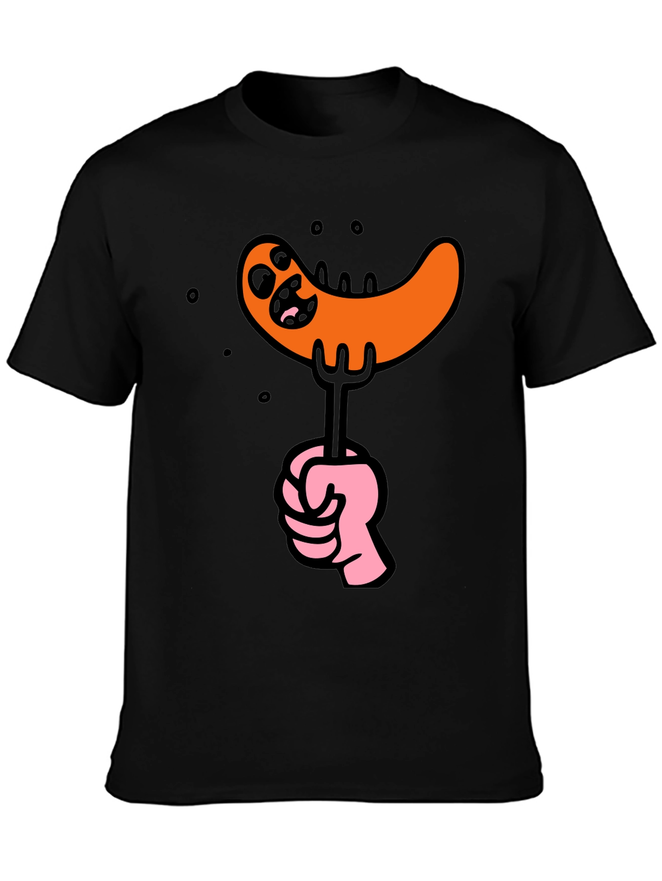 Funny Sausage Cartoon Graphic Tee - Black Cotton T-Shirt