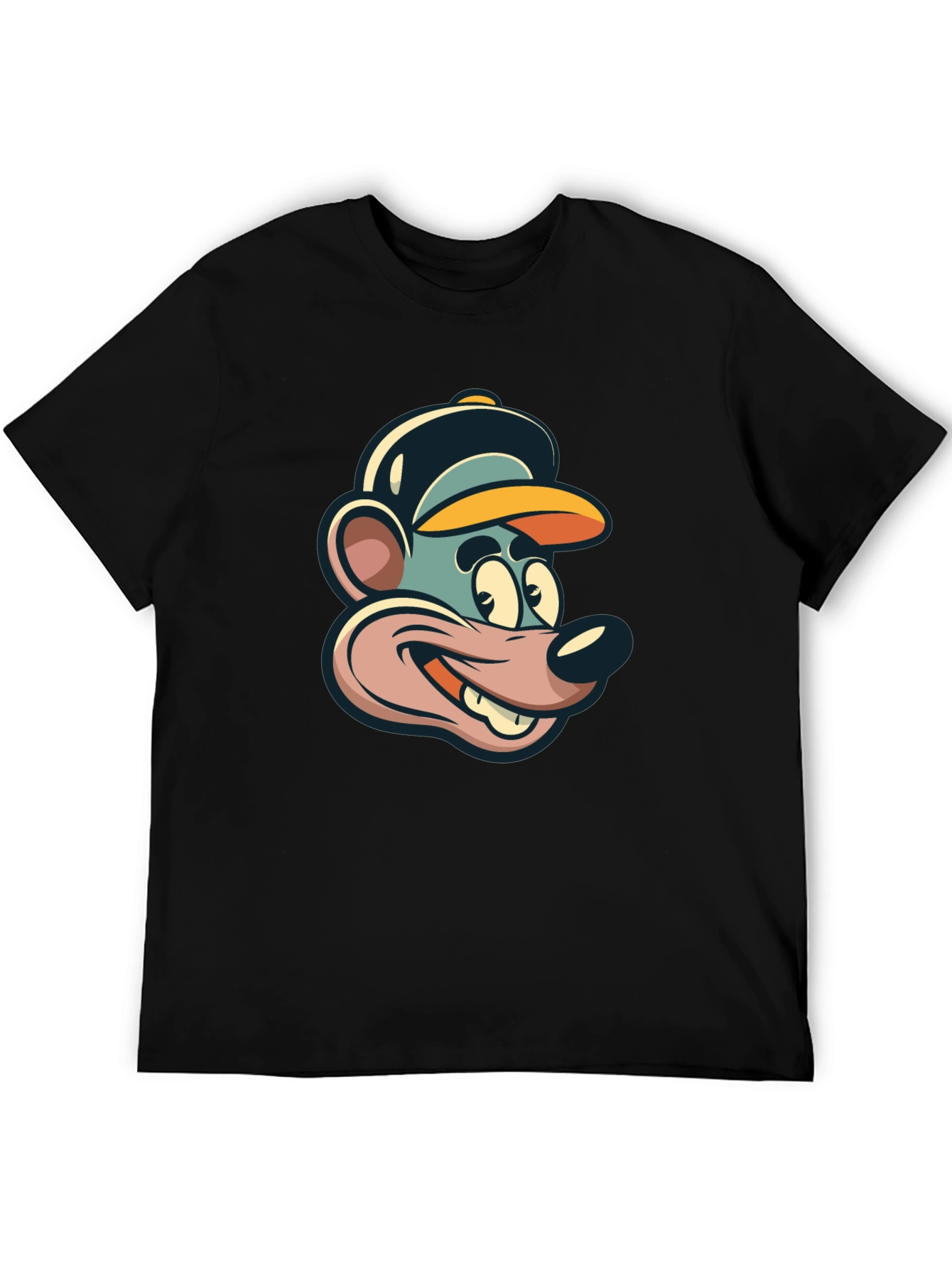 Cartoon Mouse Graphic Tee - Black Cotton T-Shirt