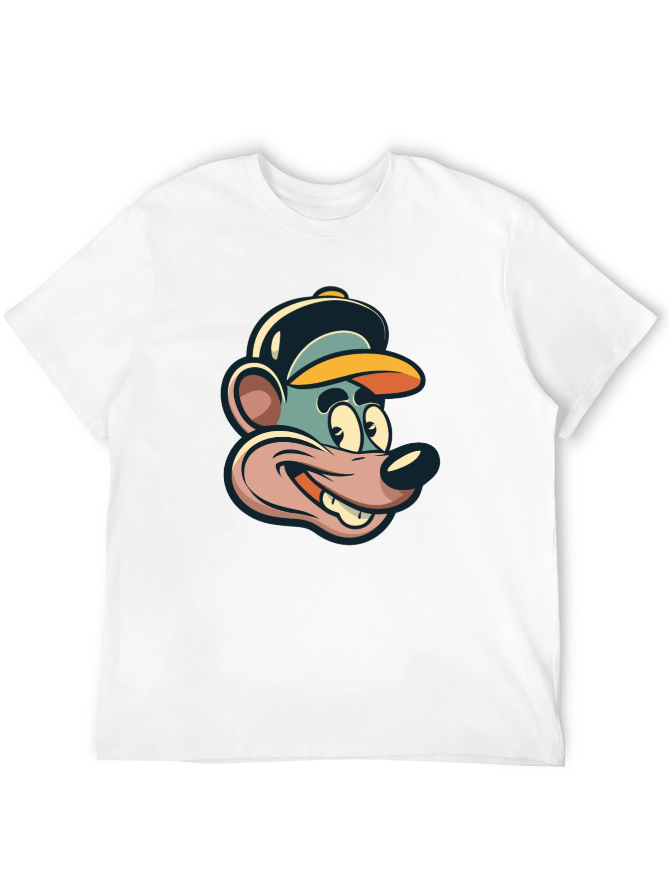 Cartoon Mouse Graphic Tee - Black Cotton T-Shirt