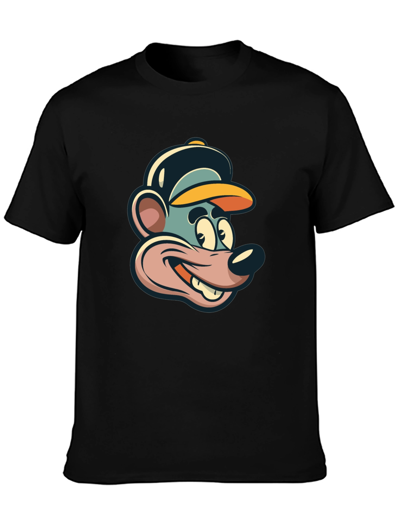 Cartoon Mouse Graphic Tee - Black Cotton T-Shirt