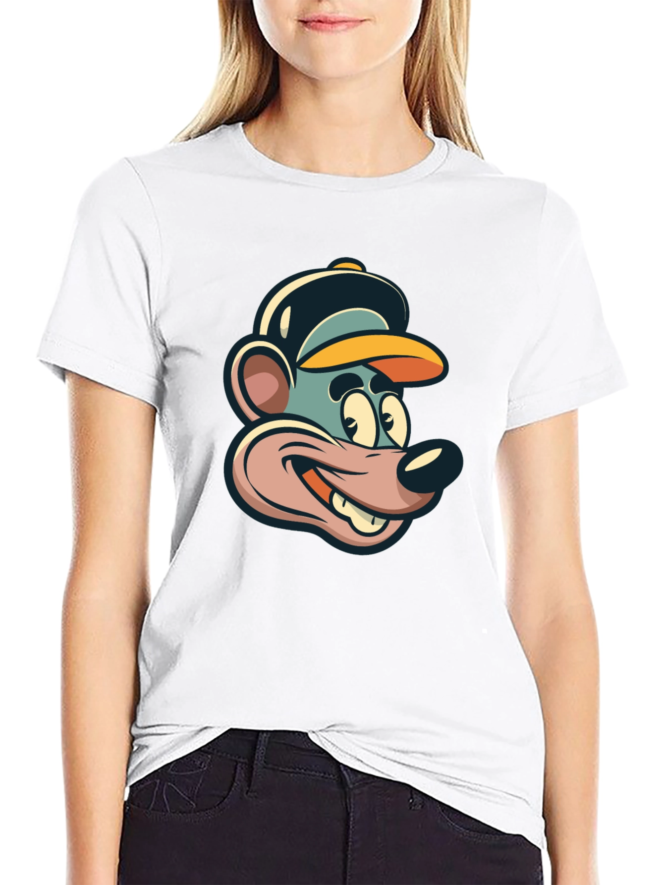 Cartoon Mouse Graphic Tee - Black Cotton T-Shirt